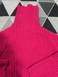 Pink Turtleneck Knit Pullover