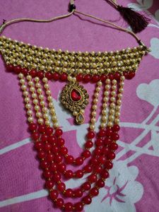 Red Stone &amp; Pearl Jewellery Set