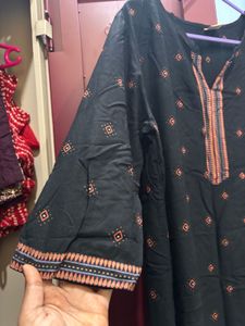 Black Kurta with Orange Embroidery