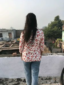 White Kurta with Red Floral Print
