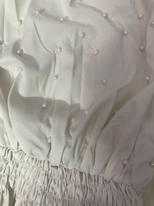 White Cold Shoulder Pearl Embellished backless Top