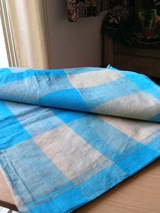 Blue &amp; White pure cotton checked saree without blo