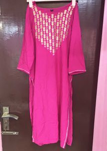 Vibrant Pink Embroidered Kurta (M SIZE)