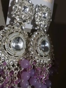 Elegant Lavender Beads Chandbali Earrings