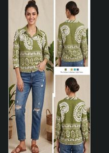 Green Printed Button-Up Shirt