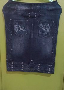 Blue Denim skirt with Rose Pockets