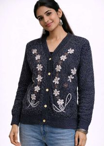 Embroidered Wool Cardigan