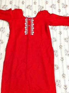 Vibrant Red Embroidered Kurta