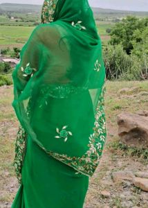 Green Gottapatti with embroidery work saree