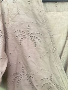 Elegant Beige Embroidered Wrap Dress