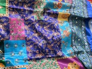Vibrant Patchwork Silk Saree with Mirror Work
