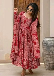 New Stunning Red Bandhani Print Anarkali Suit set