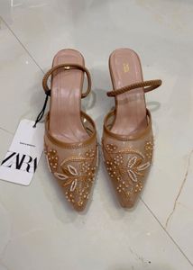 Zara Embellished Mesh Heels