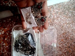 Silver Colour Mangalsutra With Earrings nd Nosepin
