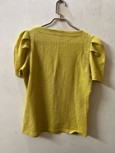 Yellow Puff Sleeve Square Neck Top