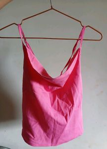Hot Pink Satin Cowl Neck Cami Top