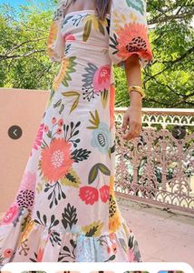 Boho Floral Maxi Dress with Puff Sleeves