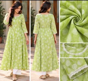Green Printed Kurta Set with White Palazzo