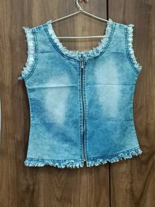 Denim Sleeveless Zipper Top