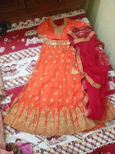 Orange Embroidered Lehenga Choli Set