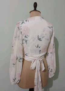 Dazy Floral wrap Top with Puff Sleeves