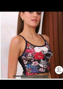 Skull Floral Print Crop Top