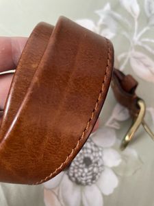 Classic Brown Leather Belt with Brass Buckle
