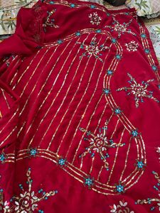 Heavy Work Red Saree