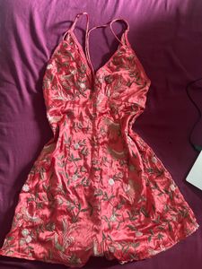 Embroidered Coral Romper