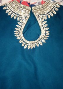 Stunning Teal Anarkali Gown with Embellished Neckl
