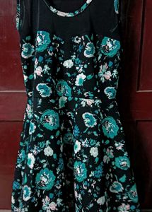 Floral Print Fit and Flare black Dress