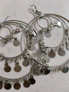 Bohemian silver Hoop Earrings with Charms