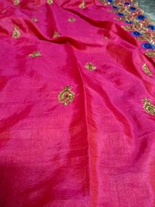 Vibrant Pink Embroidered Saree with Blouse