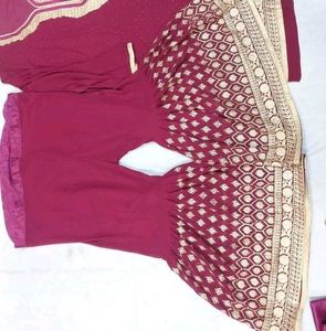 Stylish Pink Embroidered Sharara Suit Set