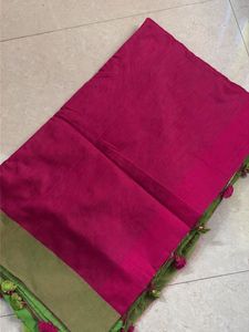 Vibrant Pink Saree with Tassel Border