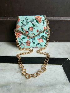Floral Print Clutch with Gold Chain