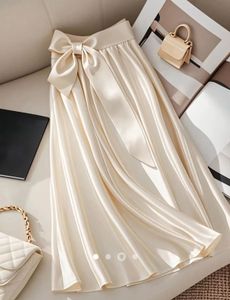 Elegant Satin Midi Skirt with Bow Detail