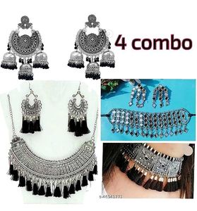 Oxidized Silver Jhumka & Necklace Set