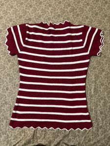 Striped Ruffle Neck Top
