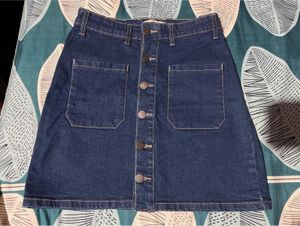 Classic Blue Denim Button-Front Skirt