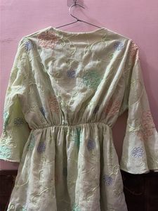 Light Green Embroidered Bell Sleeve Top