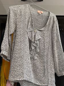 Printed Ruffle Blouse-sheer