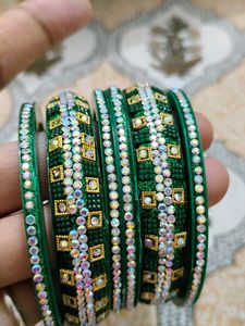 Sparkling Green Stone Bangles Set