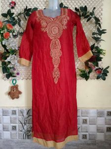Elegant Red Embroidered Kurti