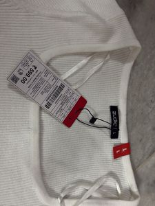 Chic White Ribbed Square Neck Top L size