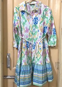 Boho Print Tiered Shirt Dress with Belt