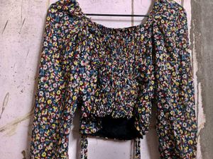 Chic Floral Ruched Square Neck Top