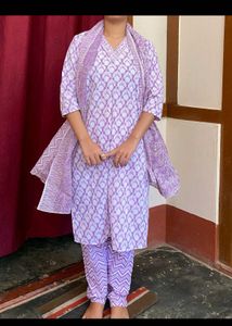 Purple Block Print Kurta Set with Dupatta