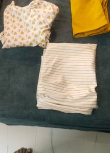 Yellow & White Striped Dress Material