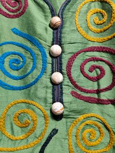 Green Kurti with Swirl Embroidery